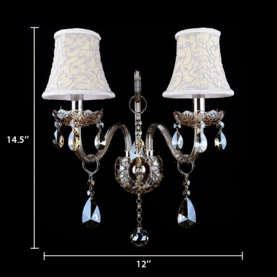 White Flared Sconce Lighting Antique Style Amber Crystal Wall Mount Light Fixture for Bedroom
