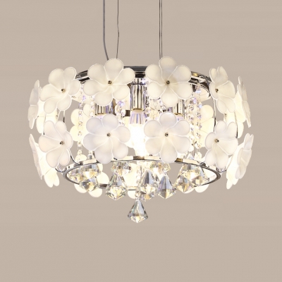 White Floral Flush Mounted Light 6-Light Modern Style Clear Crystal Ceiling Lighting for Bedroom