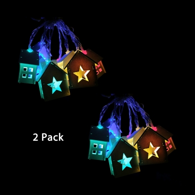 2 Pack 5ft Hanging Lights Decorative 10 LED String Lamp with House Shape for Backyard