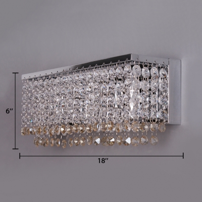 3/4 Lights Rectangular Wall Mount Light Fixture Modern Style Clear and Amber Crystal Bead Sconce Lighting
