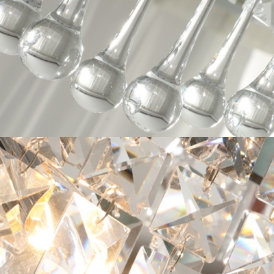 Rectangle Clear Crystal Pendant Light 5 Lights Modern Hanging Chandelier in Chrome