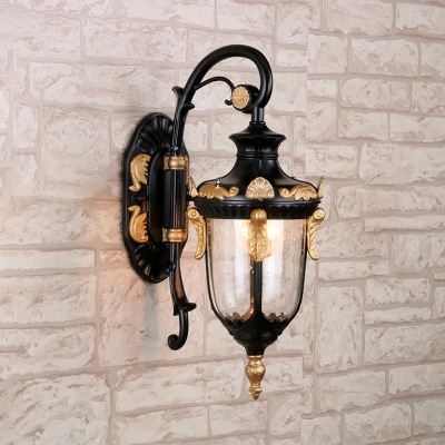 1 Light Lantern Landscape Lighting for Stair Patio Antique Water-Resistant Black Wall Light