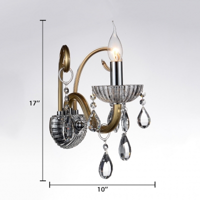 Antique Style Sconce Lighting 1/2 Lights Glass Wall Mounted Light Fixture with Clear Crystal Decoration