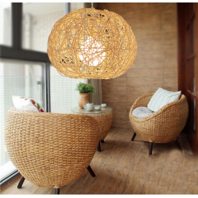 Beige/Coffee Globe Pendant Lighting 1 Light Modern Rattan Ceiling Pendant Light for Living Room