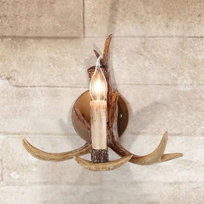 Bronze Candle Wall Light Single Light Rustic Resin/Metal Sconce Light for Living Room