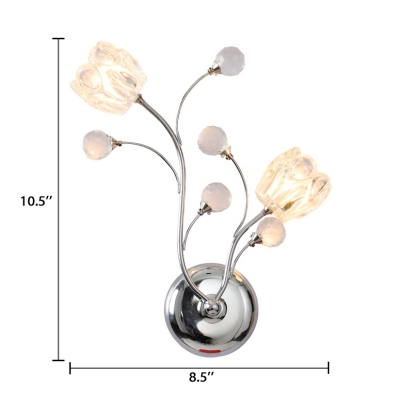Contemporary Style Clear Crystal Wall Light Fixture with Floral Shade 2 Lights Glass Sconce Lighting