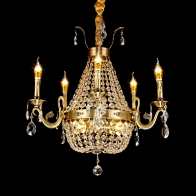 French Empire Chandelier with Candle 8/9/12 Lights Pendant Light with Clear Crystal Decoration in Aged Brass