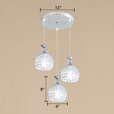 Globe Pendant Light for Bedroom, 1/3 Lights Modern Clear Crystal Pendant Lighting with 31.5