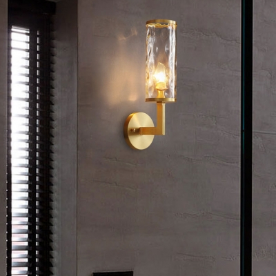 Gold Cylindrical Wall Light Modern Metal Sconce Light with Clear Crystal for Bedroom