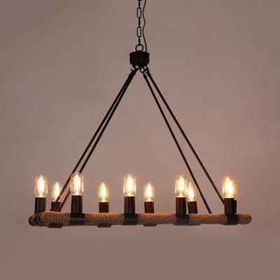Industrial Round Island Ceiling Light 10 Lights Rope Pendant Lights with 31.5