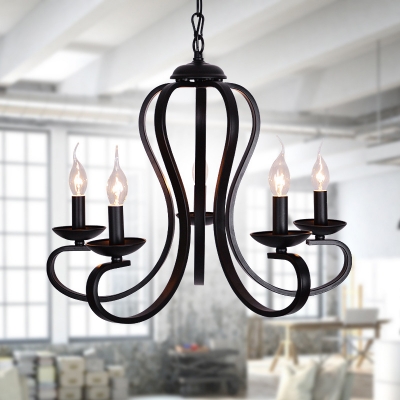 Metal Candle Hanging Chandelier 3/5/6 Lights Industrial Pendant Lighting Fixture in Black