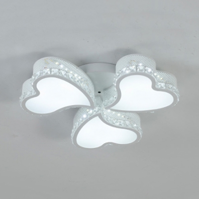 Modern Heart Shape Flush Light Acrylic LED Light Fixture with Clear Crystal Ball in White