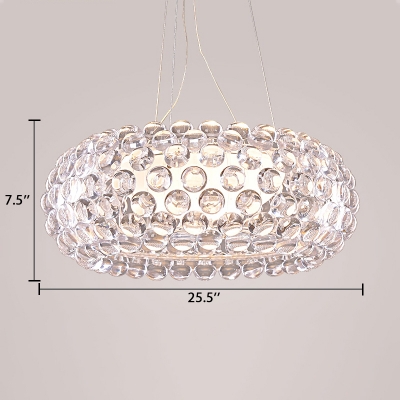 Modern Oval Chandelier Clear Crystal 1 Light Silver Adjustable Pendant Lighting with Cord for Living Room