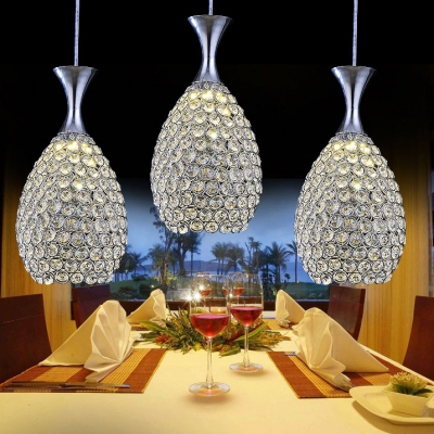 Modern Pendant Lighting for Dining Room, Height Adjustable Clear Crystal Oval Pendant Lights in Chrome with 39