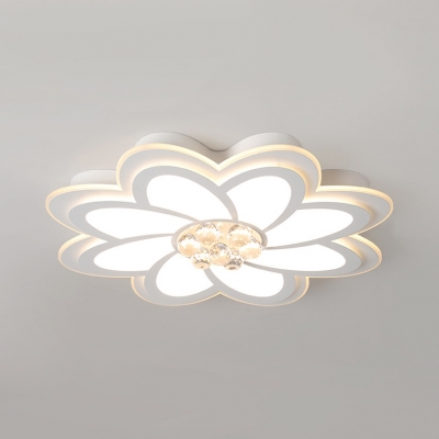 Petal LED Flush Mount Lighting Hallway Modern Ceiling Lamp with Clear Crystal in White