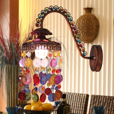 Single Light Barn Sconce Classic Metal Hanging Wall Sconce with Colorful Crystal in White/Bronze