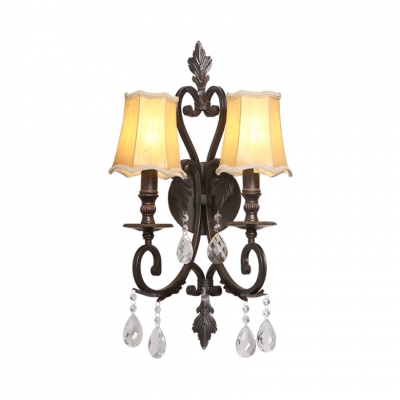 

2 Lights Tapered Sconce Traditional Metal Wall Light Fixture with Clear Crystal in Bronze, HL512956