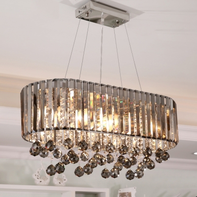 Clear/Smoke Grey Crystal Round Chandelier with 31.5 Adjustable Cord 9 Lights Modern Hanging Lights