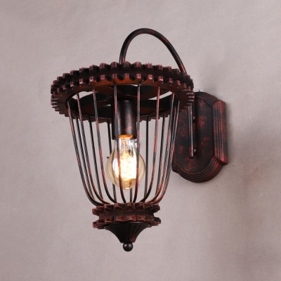Caged Wall Sconce Metal Single Light Vintage Wall Sconce for Living Room