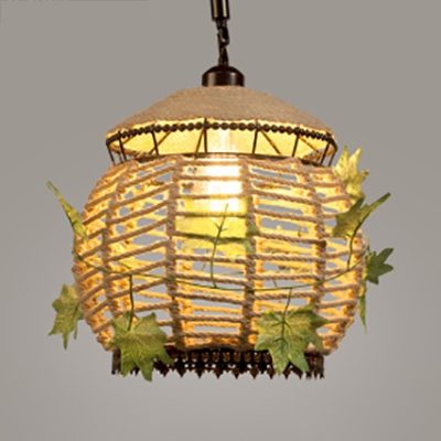 Beige Globe Pendant Light Single Light Vintage Rope Pendant Lamp for Living Room