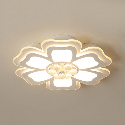 Acrylic Bloom Ceiling Fixture Contemporary LED Flush Mount Lighting with Crystal in White
