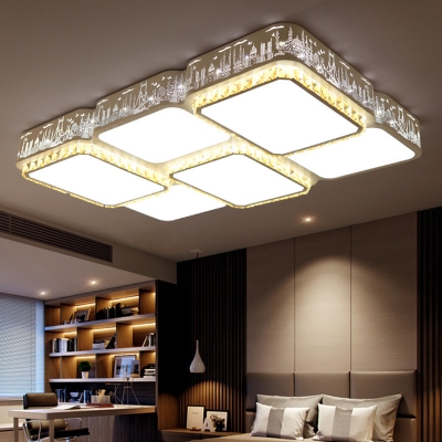 Acrylic Square/Rectangle Ceiling Fixture with Clear Crystal Modern LED Flush Light in White for Living Room