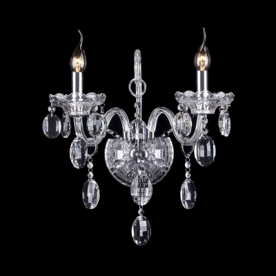 Antique Style Wall Mounted Lighting Glass Sconce Light in Chrome with Clear Crystal Decoration