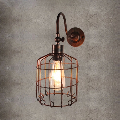 Basket Cage Sconce Light Vintage Single Light Metal Wall Light in Gold/Rust for Living Room