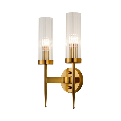 Bedroom Cylindrical Wall Light Fixture Metal Contemporary Gold/Black Sconce with Clear Crystal