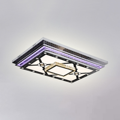Contemporary Rectangle Ceiling Fixture Crystal Chrome LED Flush Light for Dining Room