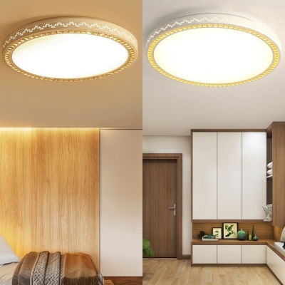 Contemporary Round Flush Mount Light Acrylic LED Ceiling Lamp with Clear Crystal Decoration in White