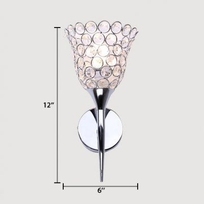 Contemporary Style Chrome Sconce Light with Floral Shade 1-Light Clear Crystal Wall Lighting