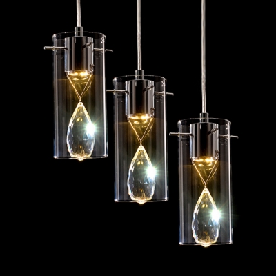 Dining Room Lighting Fixtures Modern with Hanging Cord, Adjustable Teardrop Pendant Light with Clear Crystal in Nickel