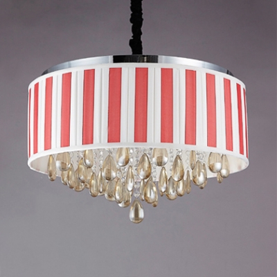 Height Adjustable Drum Chandelier with Cord Dining Room 6/8 Lights Modern Light Fixture in Black/Red