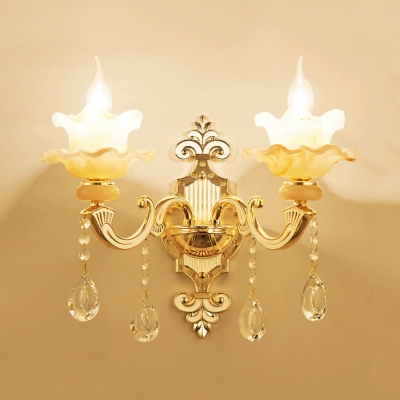 Jade Candle Shape Wall Lamp with Clear Crystal Decoration 1/2-Light Antique Style Sconce Lighting