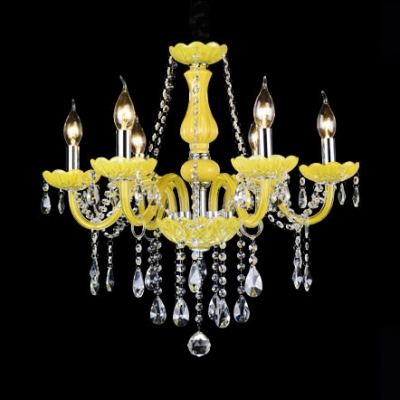 Kid Bedroom Candle Chandelier Crystal Traditional Pink/Yellow/Green Hanging Chandelier with 12