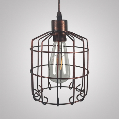 Kitchen Caged Hanging Lamp Metal Industrial Gold/Rust Ceiling Light with 39