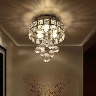 Living Room Flush Mount Clear Crystal 3 Lights Modern Chandelier in Chrome/Gold