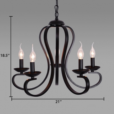 Metal Candle Hanging Chandelier 3/5/6 Lights Industrial Pendant Lighting Fixture in Black