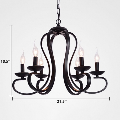 Metal Candle Hanging Chandelier 3/5/6 Lights Industrial Pendant Lighting Fixture in Black