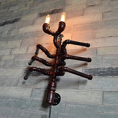 Metal Insect Shape Sconce Light 2 Lights Antique Wall Light Fixture in Rust for Dining Room