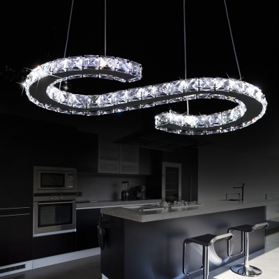 Metal Pendant Lamp with Heart/S/Twist Shape and Clear Crystal Modern Chandelier Light in Chrome