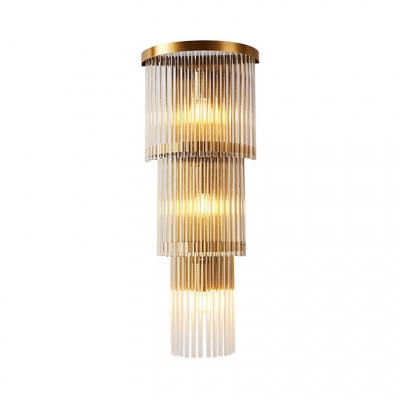 Modern Drum Wall Light Metal 2/3 Lights Gold Sconce Light with Clear Crystal for Bathroom
