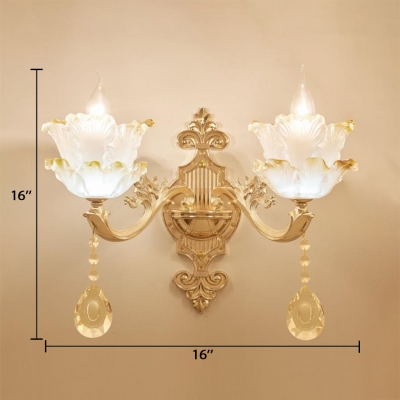 Petal Sconce with Clear Crystal Dining Room 1/2 Lights Traditional Wall Light in Gold