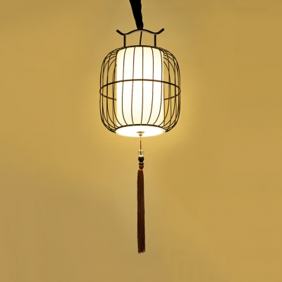 Rattan Lantern Hanging Light with Tassel and Adjustable Hanging Cord Asian Pendant Light