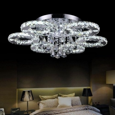 Round Shade Living Room Semi Flush Mount Lighting Clear Crystal Multi Lights Contemporary Ceiling Light, White/Warm