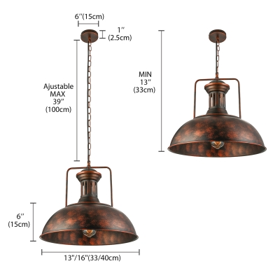 Rust Single Light Bowl Pendant Light in Wrought Iron for Warehouse Pool Table
