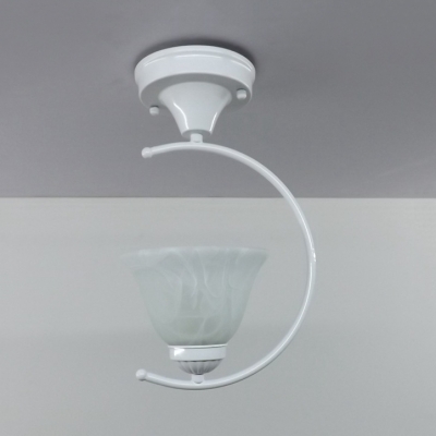 Scalloped/Bowl Semi Flush Light with Frosted Glass Shade 1 Light Vintage Semi Flush Mount Light