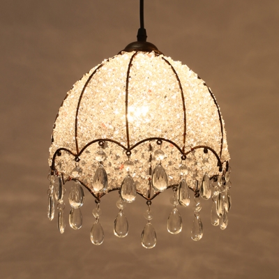 Single Light Domed Shape Pendant Lamp Antique Clear/Pink Crystal Pendant Lighting for Living Room