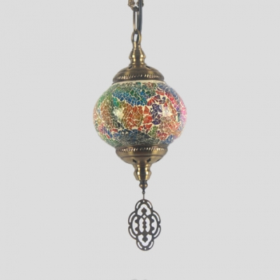 Single Light Globe Pendant Lamp Moroccan Colorful Glass Ceiling Light for Dining Room